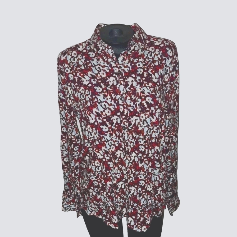 BeachLunchLounge Size S Red White Floral Print Button Down Shirt NWT ECO B38#4